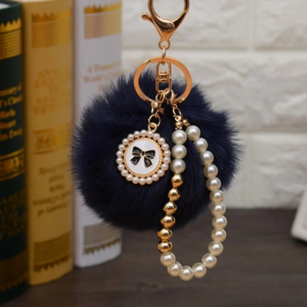 *OKSANA* Navy Pom x Pearl Fashion Keychain